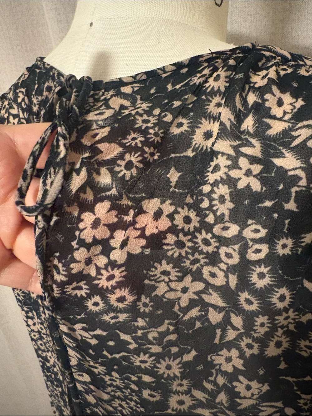 Mini Floral Drop-Waist Dress in Black and Cream - Picture 7 of 15
